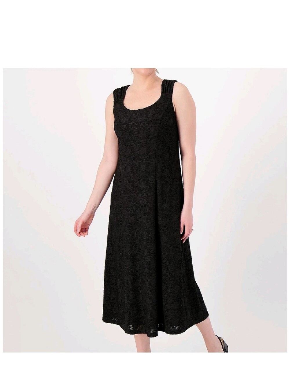 Susan Graver Black Knit Sleeveless Scoop Neck Midi Dress. XLP. Stretch‎ Fabric.